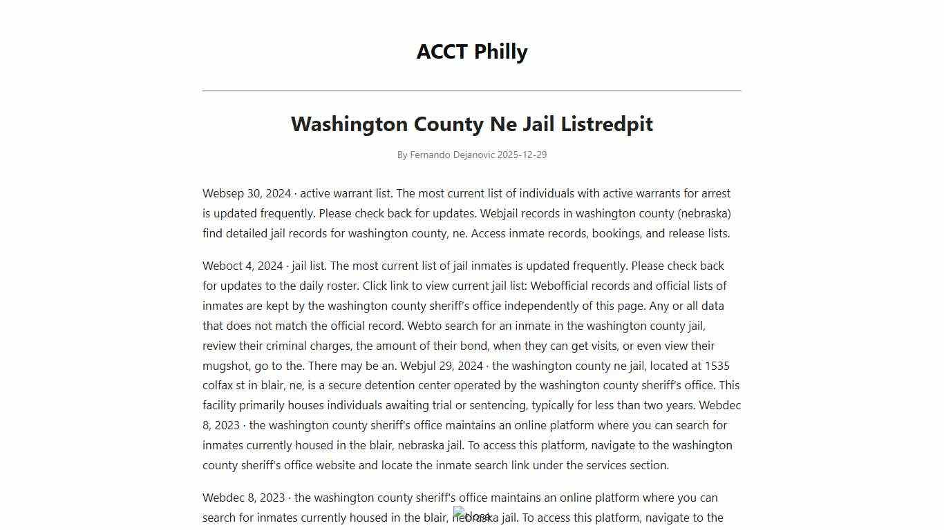 Washington County Ne Jail Listredpit - ACCT Philly